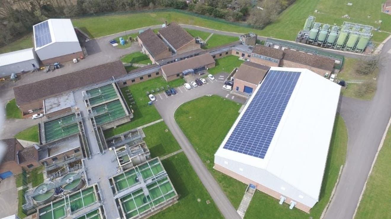 Overhead drone image of Bough Beech treatment works buildings