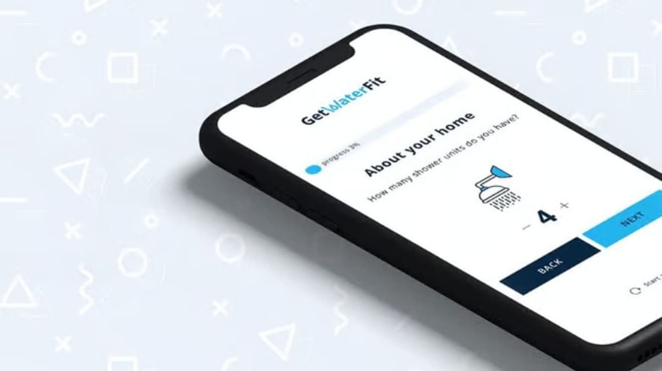 Illustration of a mobile phone showing the GetWaterFit water saving tool