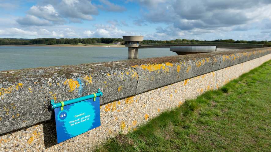 Flow Zone educational signs by the reservoir