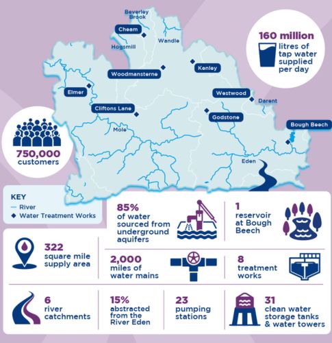 Map that shows supply of water and treatment works